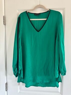 Eloquii Emerald Green V-Neck Blouse with Black Trim